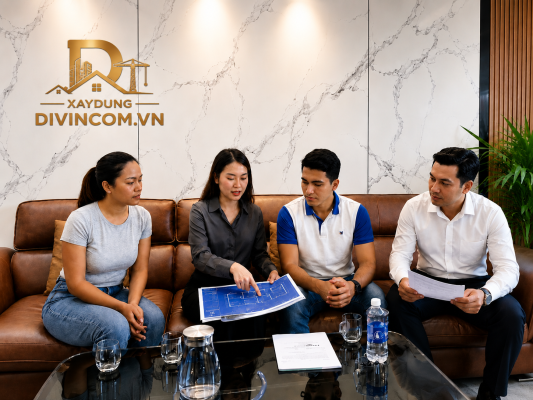 Ký hợp đồng thi công biệt thự chị Phượng tại Ngũ Hành Sơn