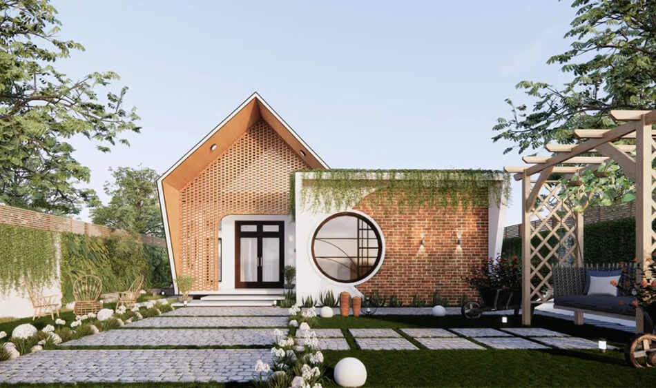 Nhà Indochine 1 tầng chữ L