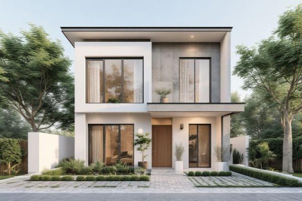 Nhà 2 tầng thiết kế đơn giản, ít chi tiết, tối ưu chi phí xây dựng.