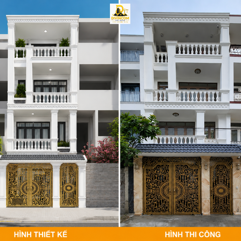 So sánh thiết kế 3D và công trình thực tế xây nhà Đà Nẵng